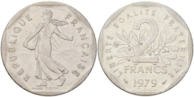 Франция 2 франка 1979 сеятель KM 942.1, Le Franc 272.3 никель 4159-1013