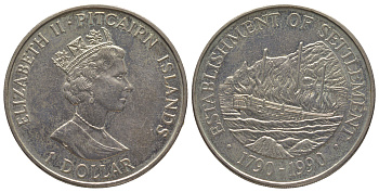 Острова Питкэрн 1 доллар 1990 200 лет созданию поселения KM 7 медно-никель BU 3896-1213