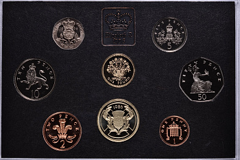 Великобритания набор из 8 монет + жетон монетного двора 1986 в оригинальной пластиковой упаковке PROOF 7-5-4-05