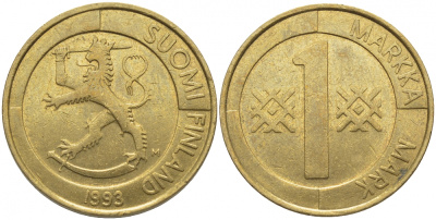 ФИНЛЯНДИЯ 1 МАРКА 1993 M KM 76 алюминиевая бронза 4448-341