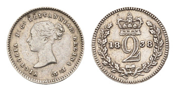 Великобритания 2 пенса 1838 Виктория (1837-1901), были отчеканены для обращения в Британской Гвиане и некоторых частях Британской Вест-Индии KM 729, Spink 3914E серебро 603-1531