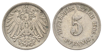 Германия 5 пфеннигов 1906 E KM 11, J. 12 медно-никель 4701-1038