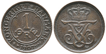 ДАНИЯ 1 ЭРЕ 1907 VBP-GJ, ФРЕДЕРИК VIII (1906-1912) KM 804 бронза 100-1126
