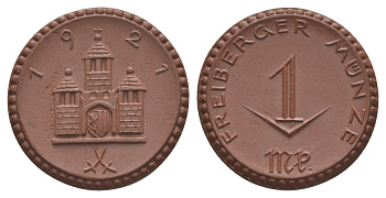 Фрайберг 1 марка 1921 Men05 8084.11, Men05 8084.12, Men18 10080.11, Men18 10080.12 фарфор 1094-9-84