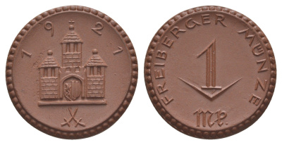 Фрайберг 1 марка 1921 Men05 8084.11, Men05 8084.12, Men18 10080.11, Men18 10080.12 фарфор 1094-9-84