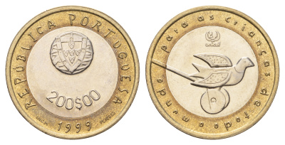 Португалия 200 эскудо 1999 UNICEF, голубь мира KM 720 биметалл UNC M84-05