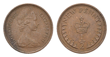 Великобритания 1/2 пенни 1971 Елизавета II (1952-2022) KM 914, Spink 4239 бронза 4697-854
