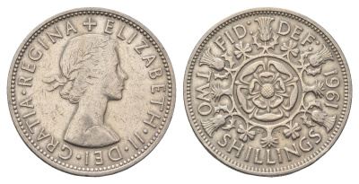 Великобритания 2 шиллинга (флорин) 1961 Елизавета II (1952-2022) KM 906, Spink 4146 медно-никель 4692-413