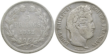 Франция 5 франков 1832 H, Луи Филипп I (1830-1848) KM 749.5 серебро 4386-213