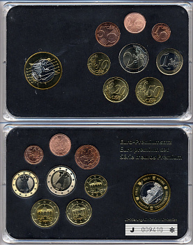 ФРГ евронабор от 1 евроцента до 2 евро  включает 1 евро 1997 Рейхстаг, планшет  биметалл, медно-никель  UNC  3-6-5-02
