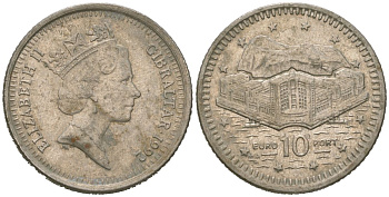 Гибралтар 10 пенсов 1992 KM 112 медно-никель 4620-132