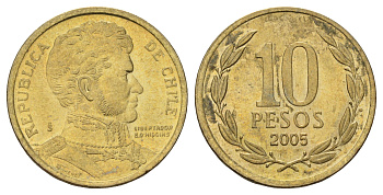 Чили 10 песо 2005 KM 228 никель латунь UNC 4171-534