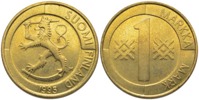 ФИНЛЯНДИЯ 1 МАРКА 1995 М KM 76 алюминиевая бронза 117-315