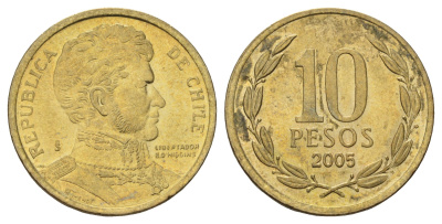 Чили 10 песо 2005 KM 228 никель латунь UNC 4171-534