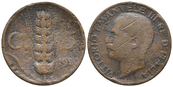 ИТАЛИЯ 5 ЧЕНТЕЗИМО 1920 R, КОЛОС, ВИКТОР ИМАНУИЛ III (1900-1946) KM 59 медь 34-253