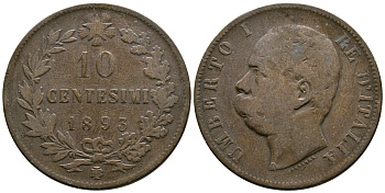 ИТАЛИЯ 10 ЧЕНТЕЗИМО 1893 B/I, УМБЕРТО KM 27.1 медь 4381-141
