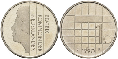 Нидерланды 1 гульден 1990 Беатрикс (1980-2013) KM 205 никель UNC 4579-445