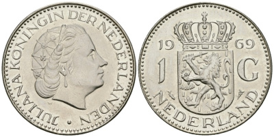 Нидерланды 1 гульден 1969 Юлиана (1948-1980) KM 184a никель UNC 4579-532