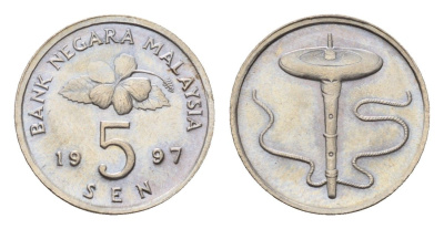 Малайзия 5 сенов 1997 KM 50 медно-никель UNC 4614-1255