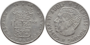 Швеция 1 крона 1969 Густав VI Адольф (1950-1973) KM 826a медь плакированная медно-никелем 4388-715