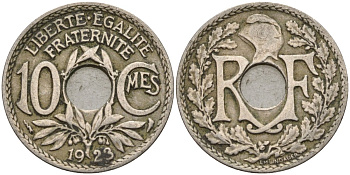 Франция 10 сантимов 1923 KM 866a, Le Franc 138.3 медно-никель 4143-924