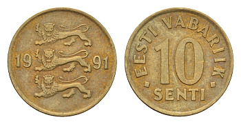 Эстония 10 сентов 1991 KM 22 латунь 192-314