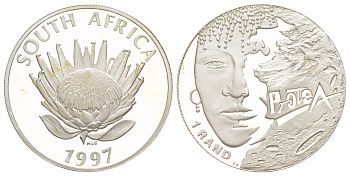 ЮАР 1 ранд 1997 Женщина Южно-Африканской Республики, тираж 2.329 экземпляров KM 181 серебро PROOF 443-313