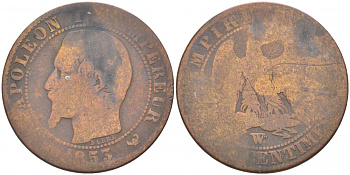 ФРАНЦИЯ 5 САНТИМОВ 1853 W, НАПОЛЕОН III (1852-1870) КМ 777.7, LE FRANC 116.7 бронза 4402-857