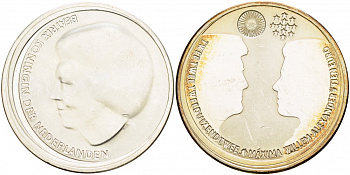 Нидерланды 10 евро 2002 королевская свадьба Виллема-Александра и принцессы Максимы KM 243 серебро PROOF 1082-3-43