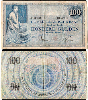Нидерланды100 гульденов1928ДевушкаPick 39 d бумага451-1174-1