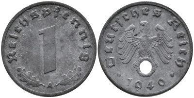 ГЕРМАНИЯ 1 РЕЙХСПФЕННИГ 1940 A KM 97, J.369 цинк 96-647