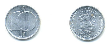 ЧЕХОСЛОВАКИЯ 10 ГЕЛЛЕРОВ 1975 СОЦИАЛИСТИЧЕСКАЯ РЕСПУБЛИКА KM 80 алюминий 89-1755