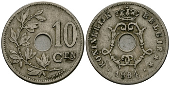 Бельгия 10 сантимов 1904 Belgie KM 53 медно-никель 4172-1133
