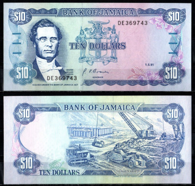Ямайка 10 долларов 1991 Pick 71 d бумага UNC (пресс) 8611-33-1-1