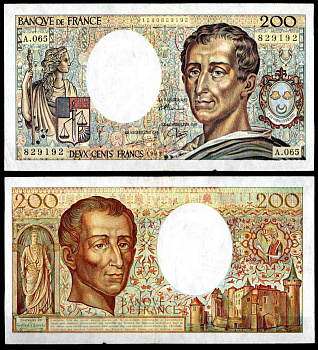 Франция 200 франков 1989 Pick 155 c бумага 7198-6-2-1