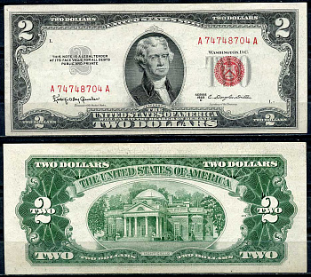 США 2 доллара 1953 Томас Джефферсон, Монтичелло, Granahan, Dillon Pick 380 с  бумага  00-00
