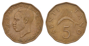 Танзания 5 центов 1966 KM 1 бронза 4657-516