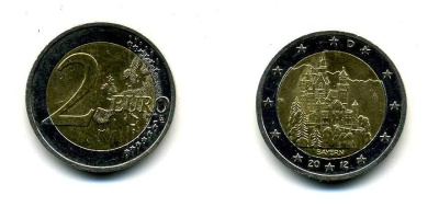 ФРГ 2 ЕВРО 2012 D, БАВАРИЯ KM NEW биметалл 51-5117