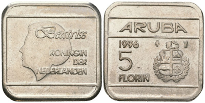Аруба 5 флоринов 1996 Беатрикс (1980-2013) KM 12 сталь плакированная никелем 4619-421