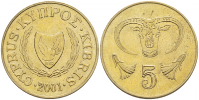 КИПР 5 ЦЕНТОВ 2001 KM 55.3 никель латунь UNC 4539-922
