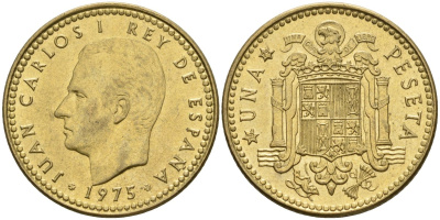 Испания 1 песета 1975 (79) Хуан Карлос I (1975-2014) KM 806 алюминиевая бронза 4604-441