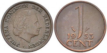 Нидерланды 1 цент 1953 Юлиана (1948-1980) КМ 180 бронза 3457-1268