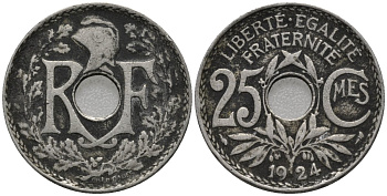 Франция 25 сантимов 1924 KM 867a медно-никель 4577-733