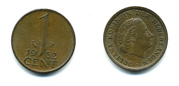 Нидерланды 1 цент 1962 Юлиана (1949-1980) KM 180 бронза 76-259