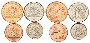 Тринидад и Тобаго набор из 4 монет (1, 5, 10, 25 центов) 2006, 2007 и 2008 KM 29, 30, 31 и 32 UNC 4669-846-849