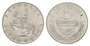 Австрия 5 шиллингов 1960 KM 1960 серебро 4657-647