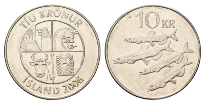 Исландия 10 крон 2006 рыбы KM 29.1a сталь плакированная никелем UNC 4691-255