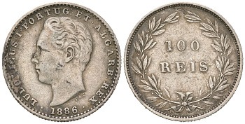 Португалия 100 реалов 1886 Луиш I (1861-1889) KM 510 серебро 4611-266