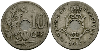 Бельгия 10 сантимов 1904 Belgique KM 52 медно-никель 4172-752