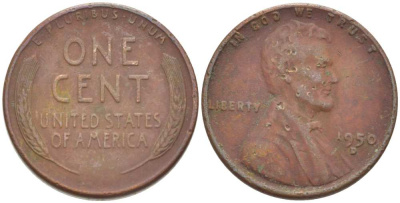 США 1 ЦЕНТ 1950 D, ЛИНКОЛЬН KM А132 медь цинк 218-544